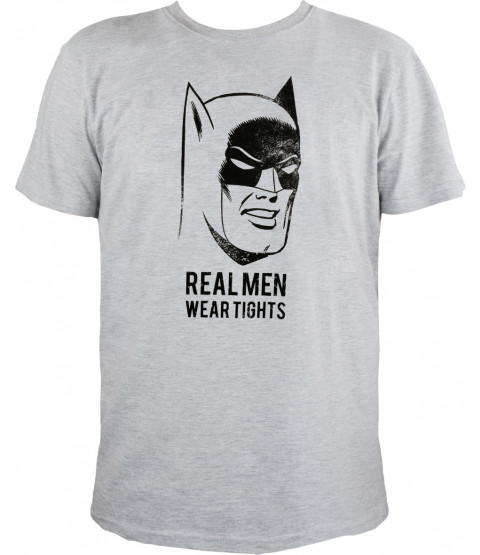 Batman - Herren T-Shirt, grau melange - "Real Men wear tights" 