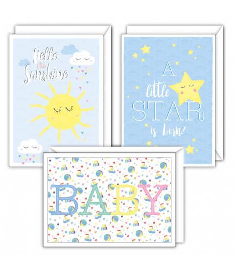 LITTLE ONES - Grusskarten 9er Set Baby (3 x 3 Motive) mit Umschlägen, 11,5 x 16,5 cm