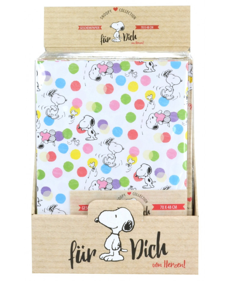Snoopy Geschenkpapier mit Punkten 70 x 48 cm für kleine Geschenke Peanuts