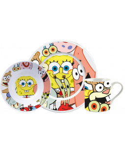 Sponge Bob  Frühstücksset/ Breakfastset " allover" , Porzellan, 3 teilig